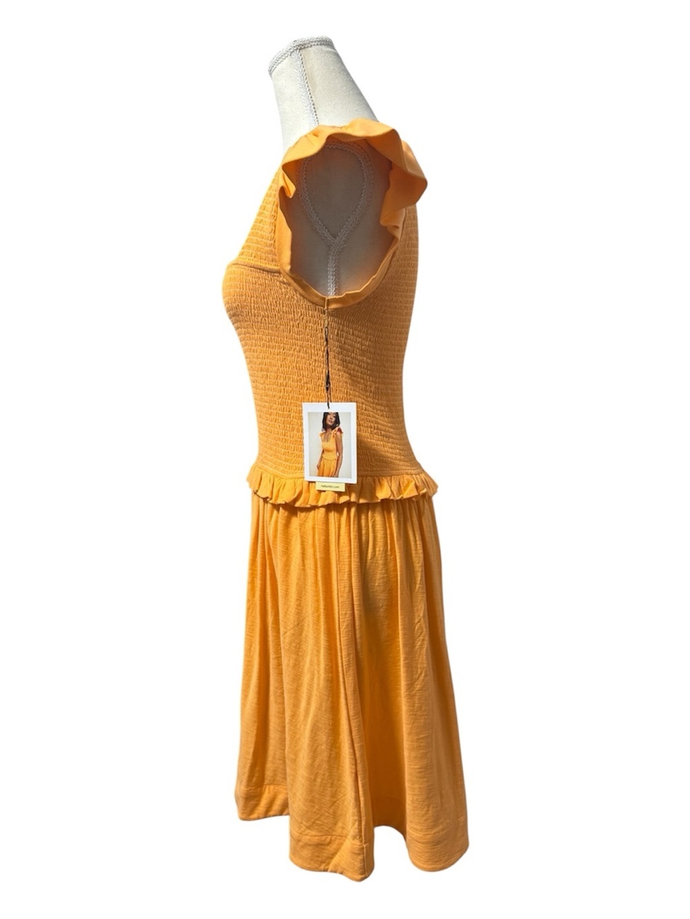 080 NATION LTD. Women's Ginger Smocked Pima Cotton Dress - Tang, Medium - Picture 6 of 16